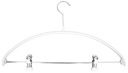 Hvid gummibelagt tøjbøjle med klemmer til bukser og nederdele - Pakket med 50 stk.