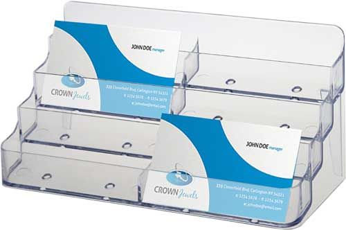 Visitkortholder af klar akryl - Med 8 rum side-by-side horisontal / vandret